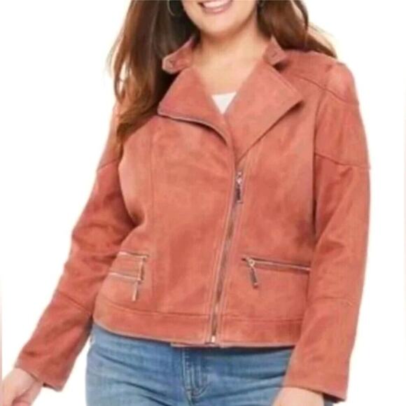 EVRI Blush Pink Faux Suede Jacket Moto Coat 3X, NWT - Picture 1 of 12